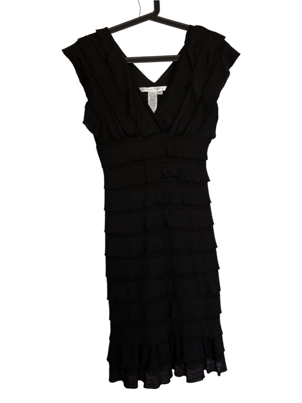 Black Tiered V-Neck Dress